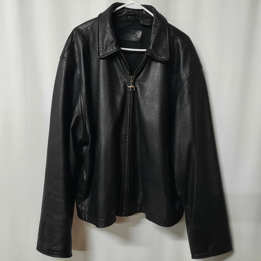 ‼️SOLD‼️ Vintage 1996 Camel Black Leather Jacket Size XL 90s Tobacco Motorcycle - Picture 1 of 14